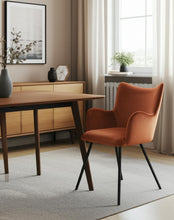 Load image into Gallery viewer, Upholstered Velvet Wing Back Dining Arm Chair - Orange
