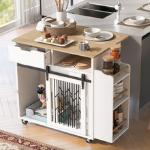 Load image into Gallery viewer, Modern Style 2 In 1 Pet Friendly Dog Crate Kitchen Island End Table Metal Pine - Natural / White
