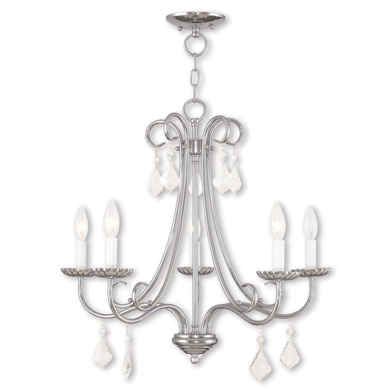 Five Light Metal Dimmable Chandelier With Shades - Silver / Clear