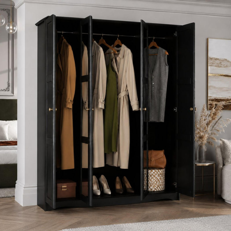 Solid Wood Mirrored Four Door Combo Dresser (765074) - Black