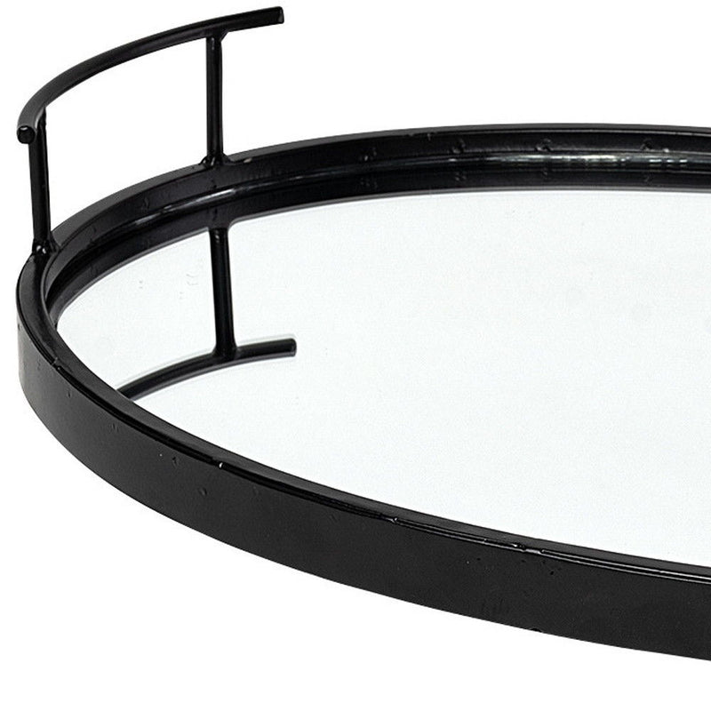Matte Metal With Two Handle Both Sides And Mirrored Glass Bottom Tray - Black