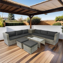 Load image into Gallery viewer, 8 Piece Patio Sectional Wicker Rattan Outdoor Furniture Sof Set With One Storage Box Under Seat And Cushion Box - Gray / Black
