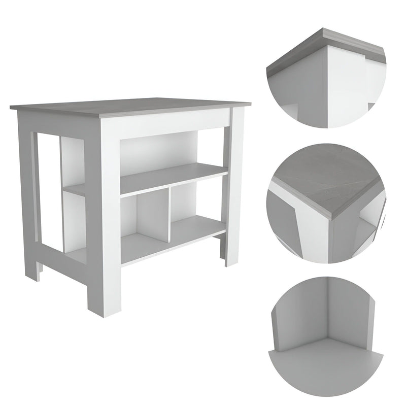 41" Kitchen Island With Storage - Gray / White