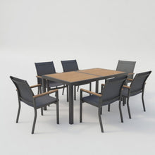 Load image into Gallery viewer, 7 Piece Gray Aluminum Patio Dining Set With Textilene Chairs For Outdoor Living Frame With Accents, 59" Rectangle Table, All Weather Durable
