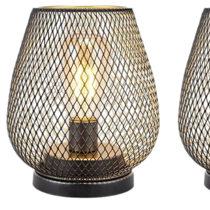 Pierced Geometric Cordless Lantern Lamps (Set of 2) - Antiqued Bronze