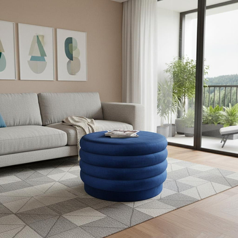 Velvet Tufted Cocktail Ottoman Round - Blue