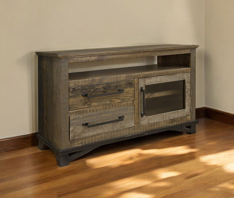 Cabinet Enclosed Storage Distressed TV Stand - Brown