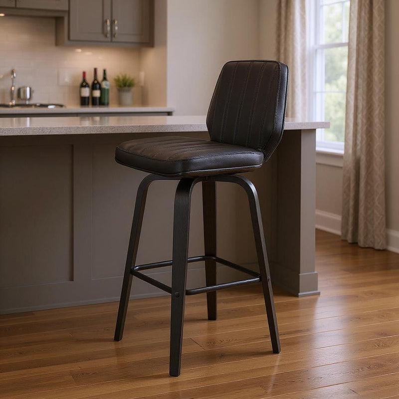 31" Faux Leather And Iron Swivel Bar Height Bar Chair - Gray And Black