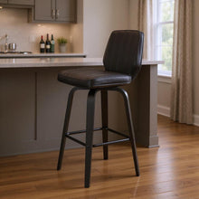 Load image into Gallery viewer, 31" Faux Leather And Iron Swivel Bar Height Bar Chair - Gray And Black
