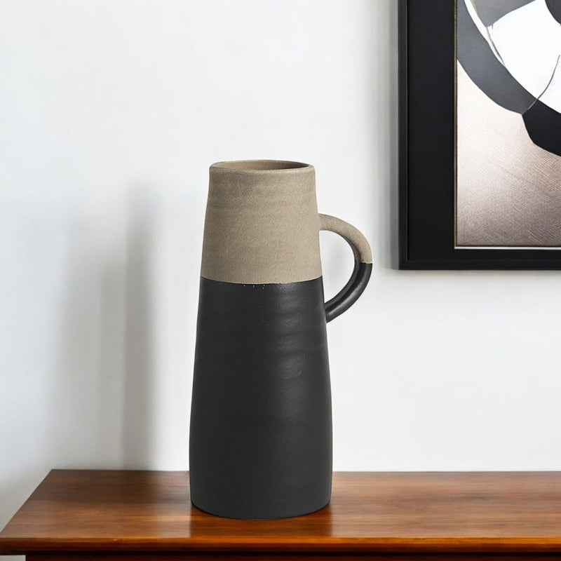 Block Cylinder Jug Vase - Black / Natural