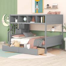 Load image into Gallery viewer, Twin over Full Bunk Bed with Shelfs, Storage Staircase and 2 Drawers, Gray
