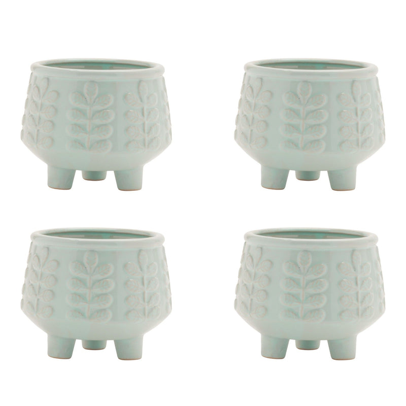Leaf Round Pot Planters (Set of 4) - Teal Blue