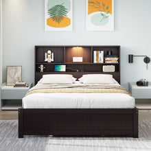Load image into Gallery viewer, Platform Bed With Bookcase Headboard, Built-In Downlight, Charging Station, And 2 Side Drawers
