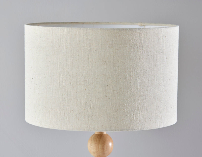 Solid Wood Candlestick Table Lamp With Off-White Drum Shade - Brown