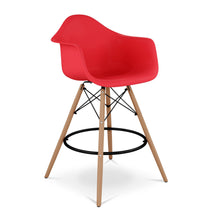 Load image into Gallery viewer, Heavy Duty Plastic And Solid Wood Low Back Counter Height Bar Chair - Red And Brown
