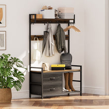 Load image into Gallery viewer, Hall Tree With 2 Movable Drawers, Shoe Storage, Shelves, Garment Racks, And 23 Hooks For Entryway - Rustic Brown
