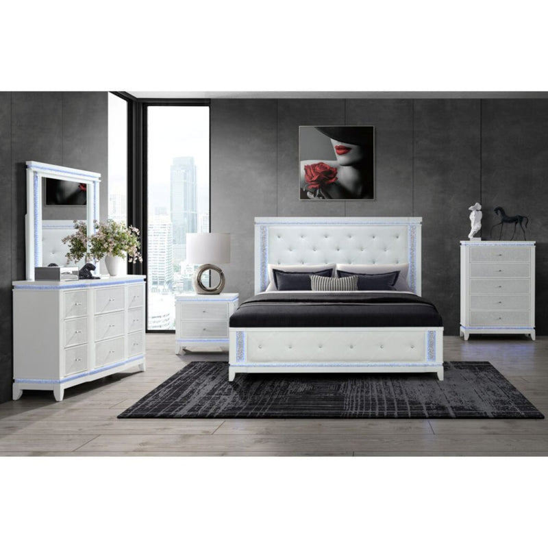 Adalid - Nightstand With Glittered Drawer Front And LED Lighting - White