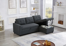 Load image into Gallery viewer, Upholstered Pull Out Sectional Sofa with Storage Chaise, Convertible Corner Couch, Dark Grey
