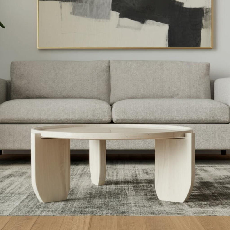 30" Genuine Marble Round Coffee Table - Natural