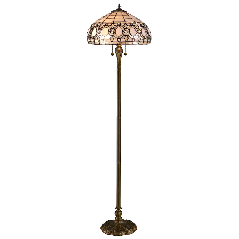 63" Two Light Traditional Shaped Floor Lamp With White Stained Glass Bowl Shade - Brown