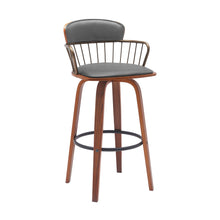 Load image into Gallery viewer, Faux Leather Swivel Low Back Bar Height Bar Chair - Gray And Wood Brown
