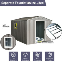 Load image into Gallery viewer, 8Ft x 10Ft Outdoor Metal Storage Shed With Metal Floor Base, With Window - Gray
