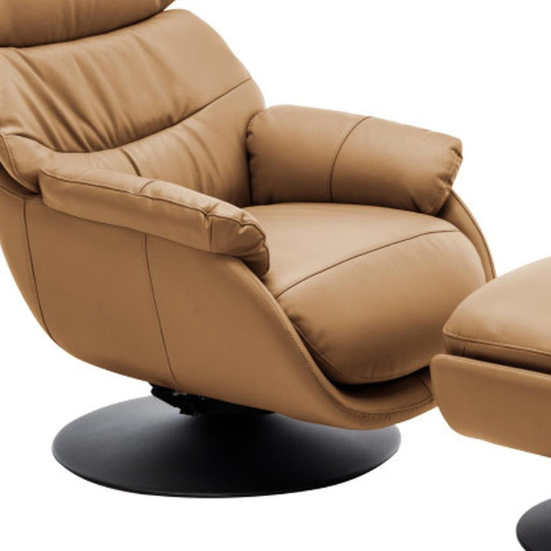 Tufted Genuine Leather Manual Swivel Recliner With Ottoman (730538) - Camel