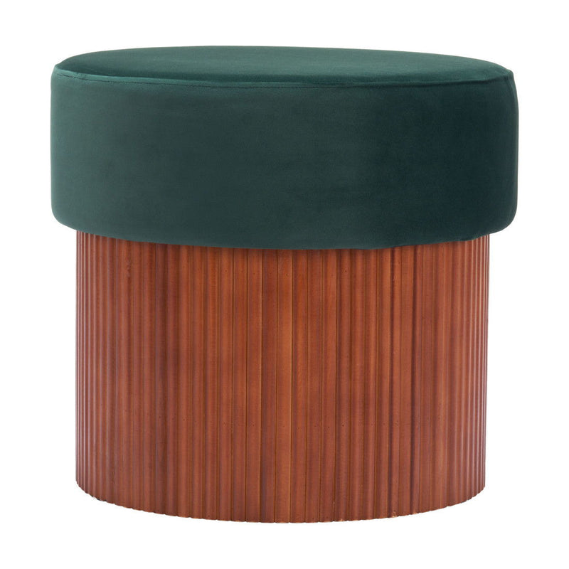 Fabric Round Ottoman - Green / Brown