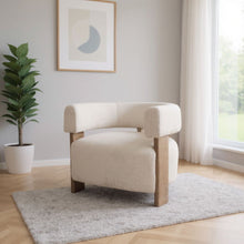 Load image into Gallery viewer, 31" Boucle And Solid Wood Arm Chair - White / Brown
