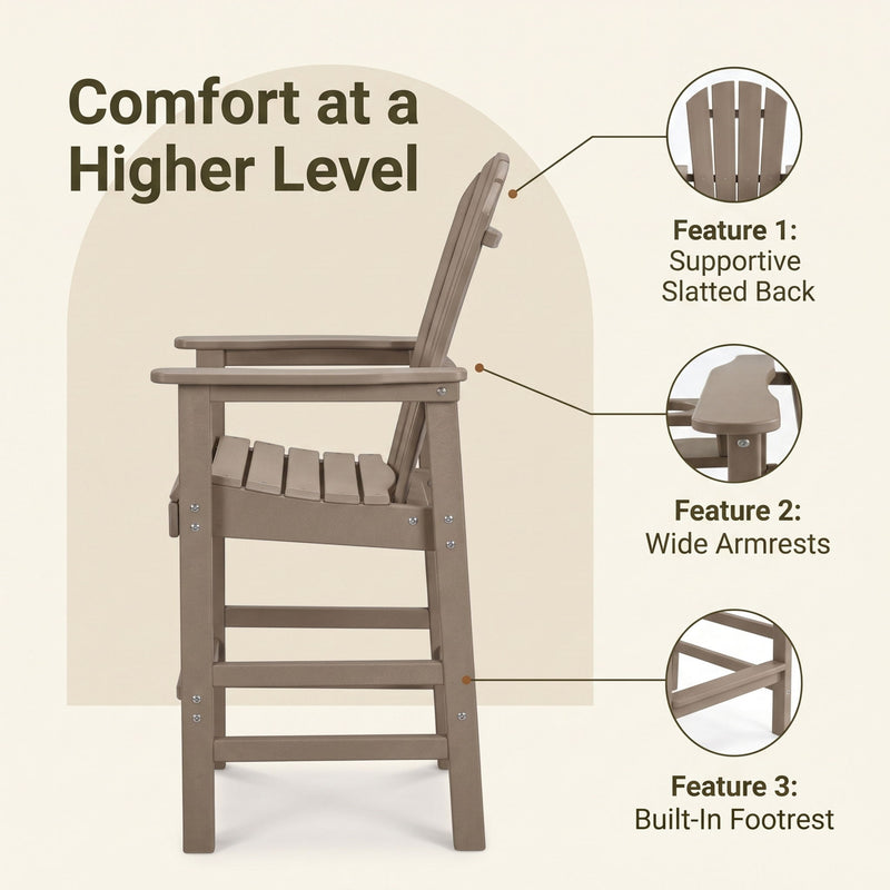 Bar Height Adirondack Chair With Cup Holder And Armrests