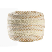 Load image into Gallery viewer, Cotton Blend Round Striped Pouf Ottoman - Ivory And Brown
