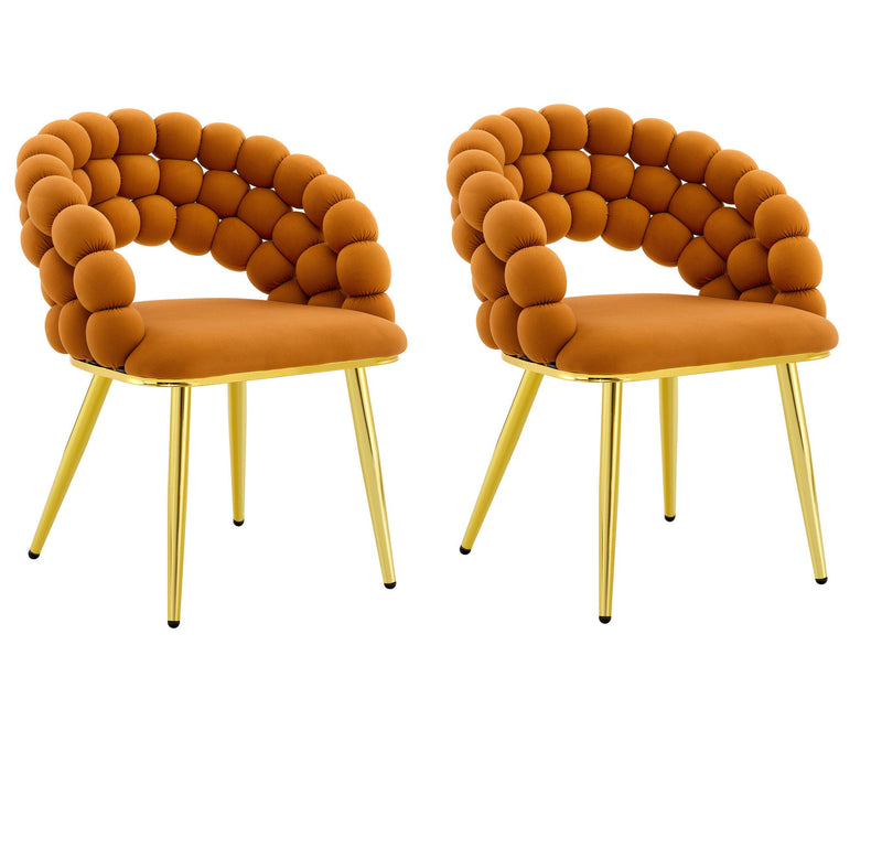 Velvet And Metal Partially Open Back Dining Side Chairs (Set of 2) - Orange / Gold