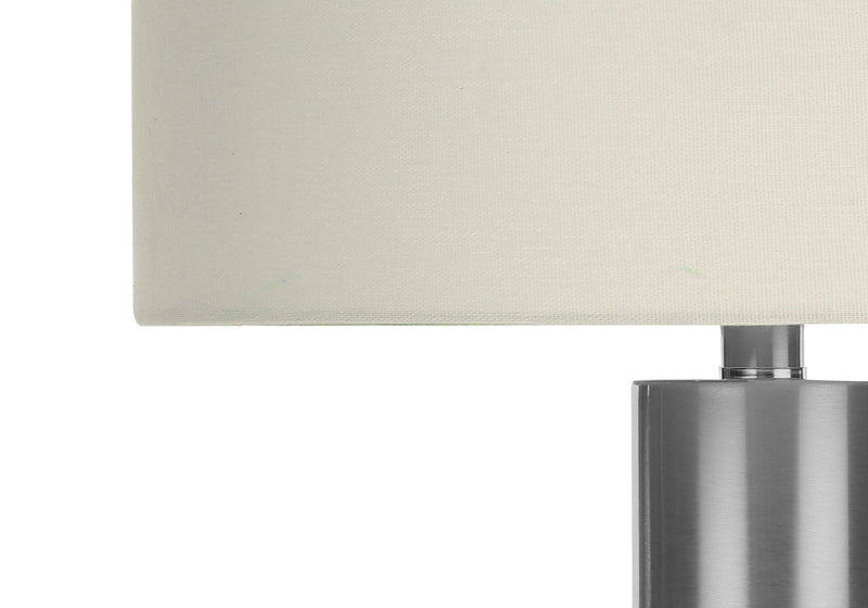 Acrylic Cylinder Table Lamp With Ivory Drum Shade - Silver Metallic