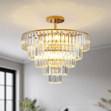 Load image into Gallery viewer, Ten Light Metal Semi-Flush Chandelier With Shades - Gold
