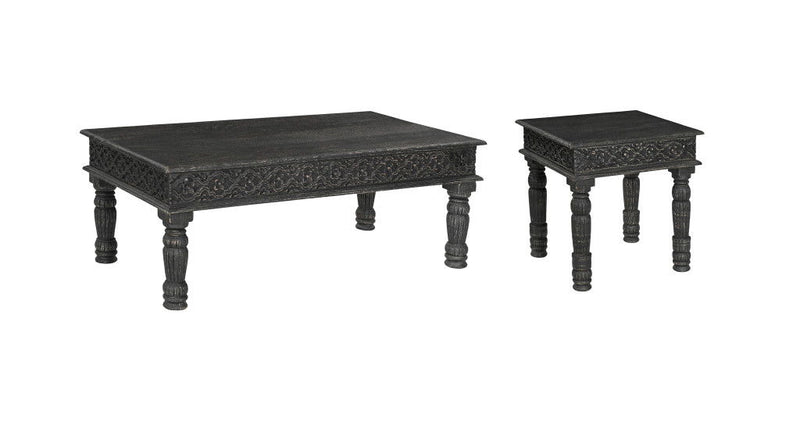 Solid Wood Distressed Coffee Table (Set of 2) - Black