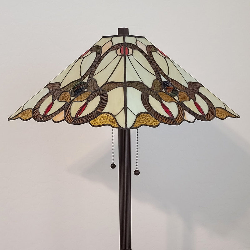 62" Two Lights Traditional Shaped Floor Lamp With Brown And White Stained Glass Cone Shade - Brown