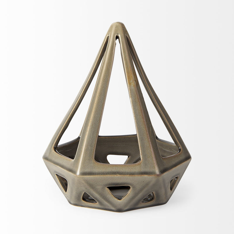 Crackle Glaze Conical Sculpture - Khaki