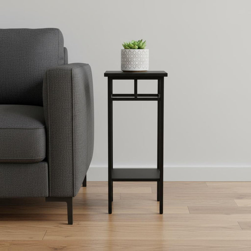 Square End Table With Shelf - Black
