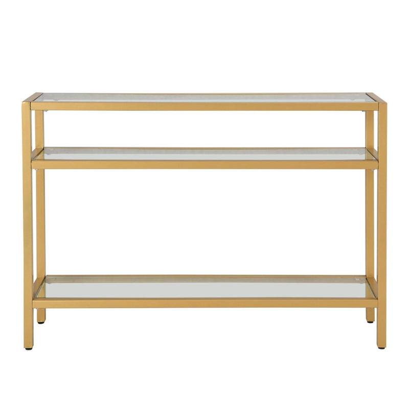 Glass And Iron Console Table With Two Shelves - Clear And Gold