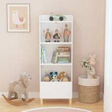 Load image into Gallery viewer, 4 Tier Bookcase, Book Display With Safety Restraint, Storage Cabinet For Playroom - White
