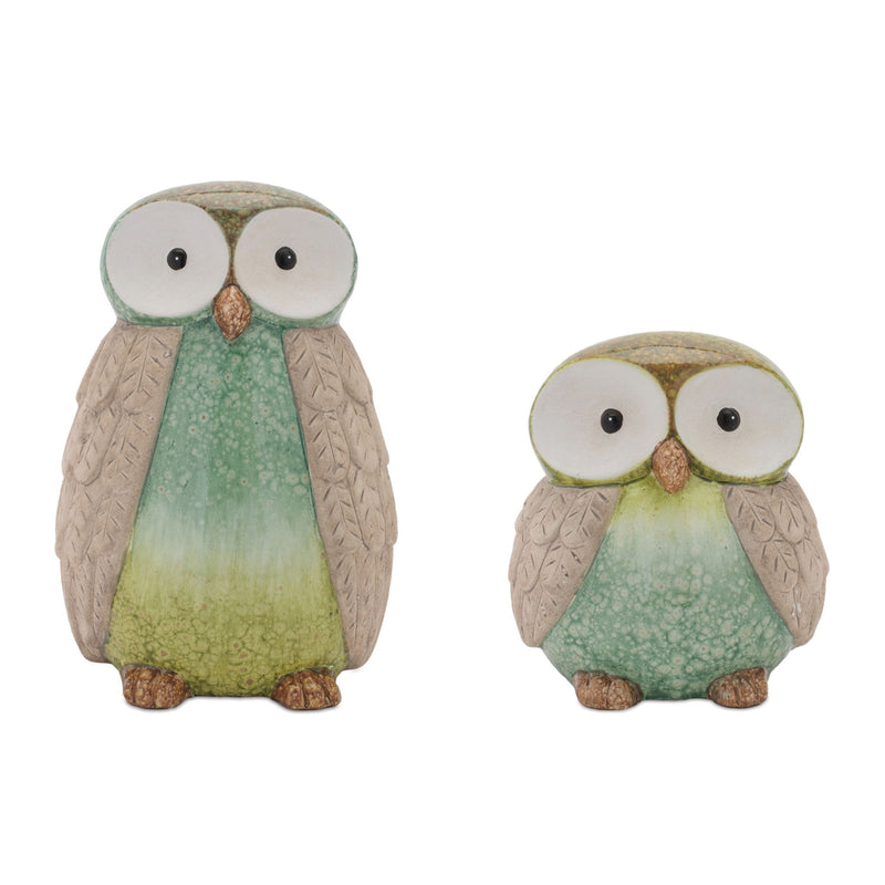 Owl Tabletop Sculpture (Set of 2) - Green / Blue