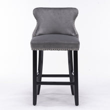 Load image into Gallery viewer, Contemporary Upholstered Wing-Back Barstools With Button Tufted Decoration And Wooden Legs, And Nailhead Trim, Leisure Style Bar Chairs, Bar Stools (Set of 2)
