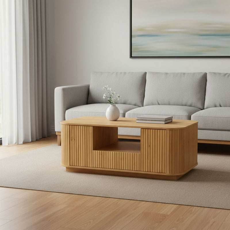 Oval Block Coffee Table With Storage - Natural