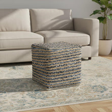 Load image into Gallery viewer, Cotton Jute Striped Pouf Ottoman - Beige / Blue
