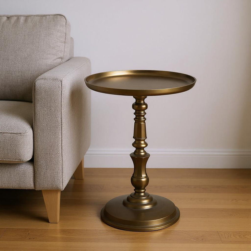 24" Metal Round Pedestal End Table - Bronze
