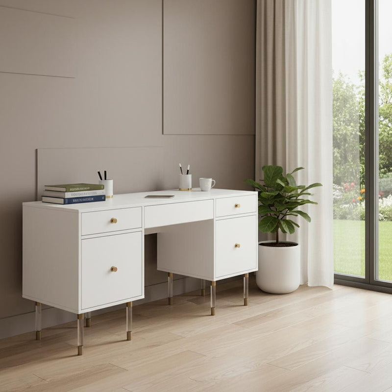 Writing Desk With Four Drawers - White