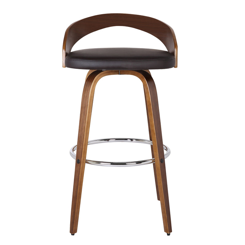 Faux Leather And Solid Wood Low Back Bar Height Swivel Bar Chair - Brown