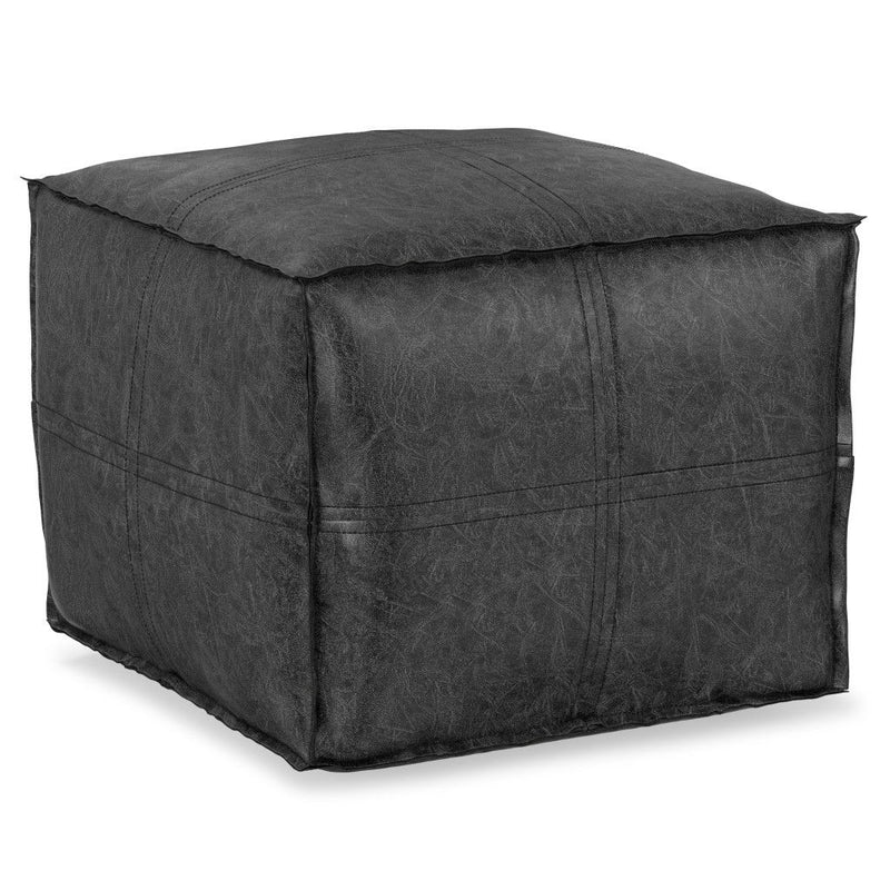 18" Faux Leather Pouf Ottoman - Black