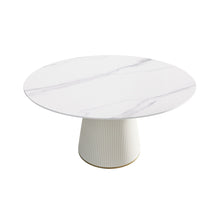 Load image into Gallery viewer, Modern Artificial Stone Round Plywood Base Dining Table, Can Accommodate 8 People, (Not Including Chairs) - White / Beige
