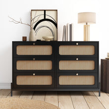 Load image into Gallery viewer, Modern Cannage Rattan Wood Closet 6 Drawer Dresser Wood Storage Cabinet Sideboard For Bedroom, Living Room, Entryway, Hallway
